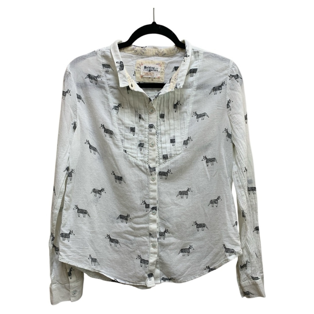 Anthropologie Holding Horses 100% Cotton Islay Zebra button down blouse. Size 8